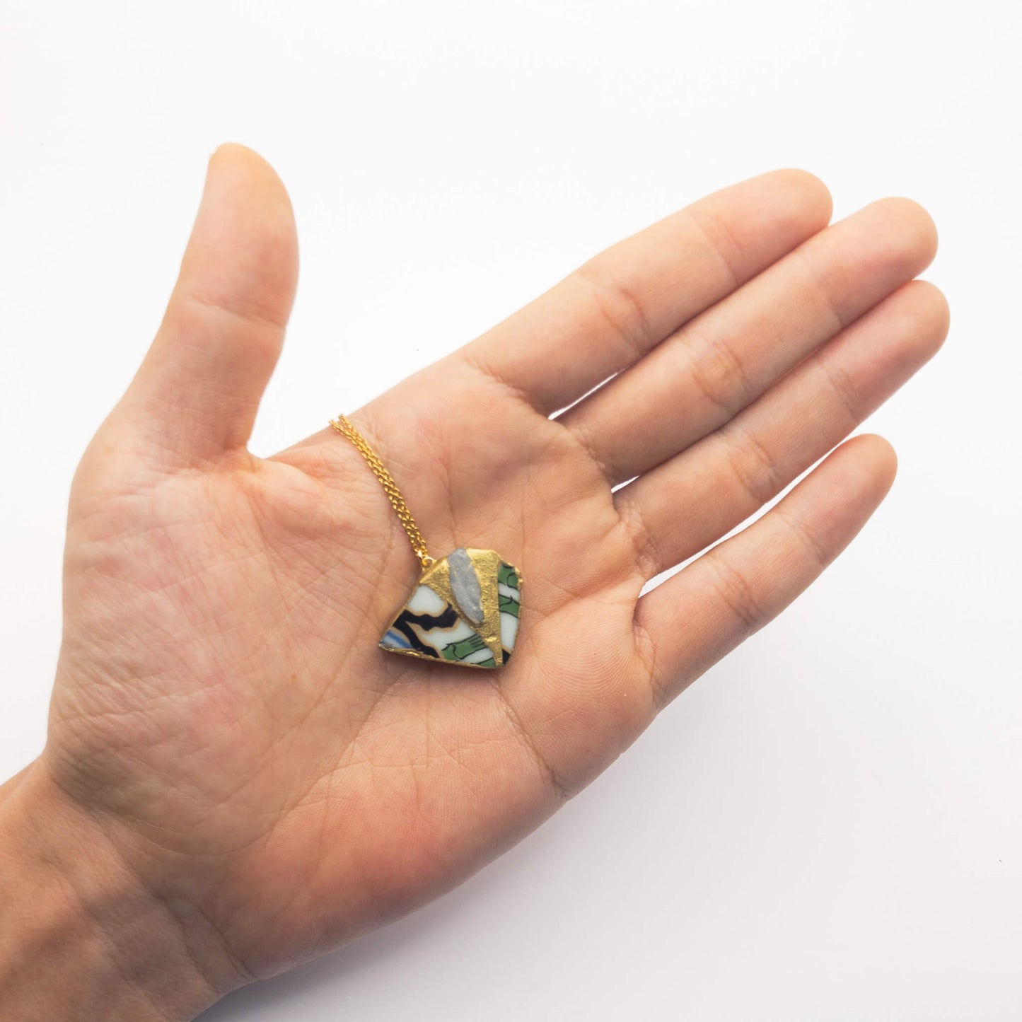 Aquamarine Necklace-Kintsugi jewelry-Japanese pottery jewelry-JAPONICA