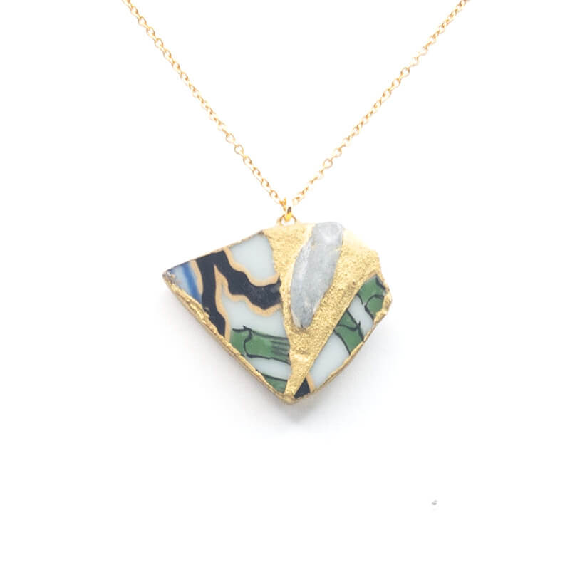 Aquamarine Necklace-Kintsugi jewelry-Japanese pottery jewelry-JAPONICA