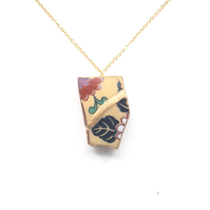 Black Leaf Necklace-Kintsugi jewelry-Japanese pottery jewelry-JAPONICA