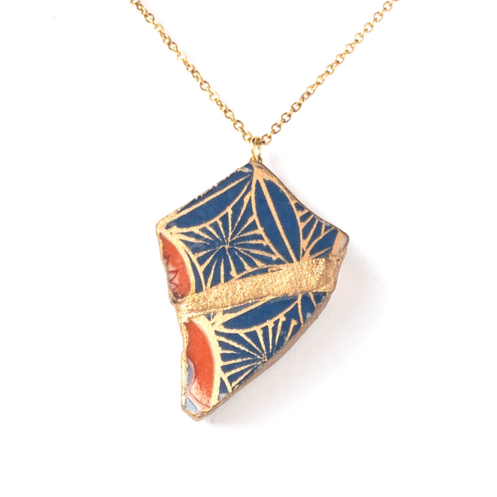Blue Shippo Necklace-Kintsugi jewelry-Japanese pottery jewelry-JAPONICA