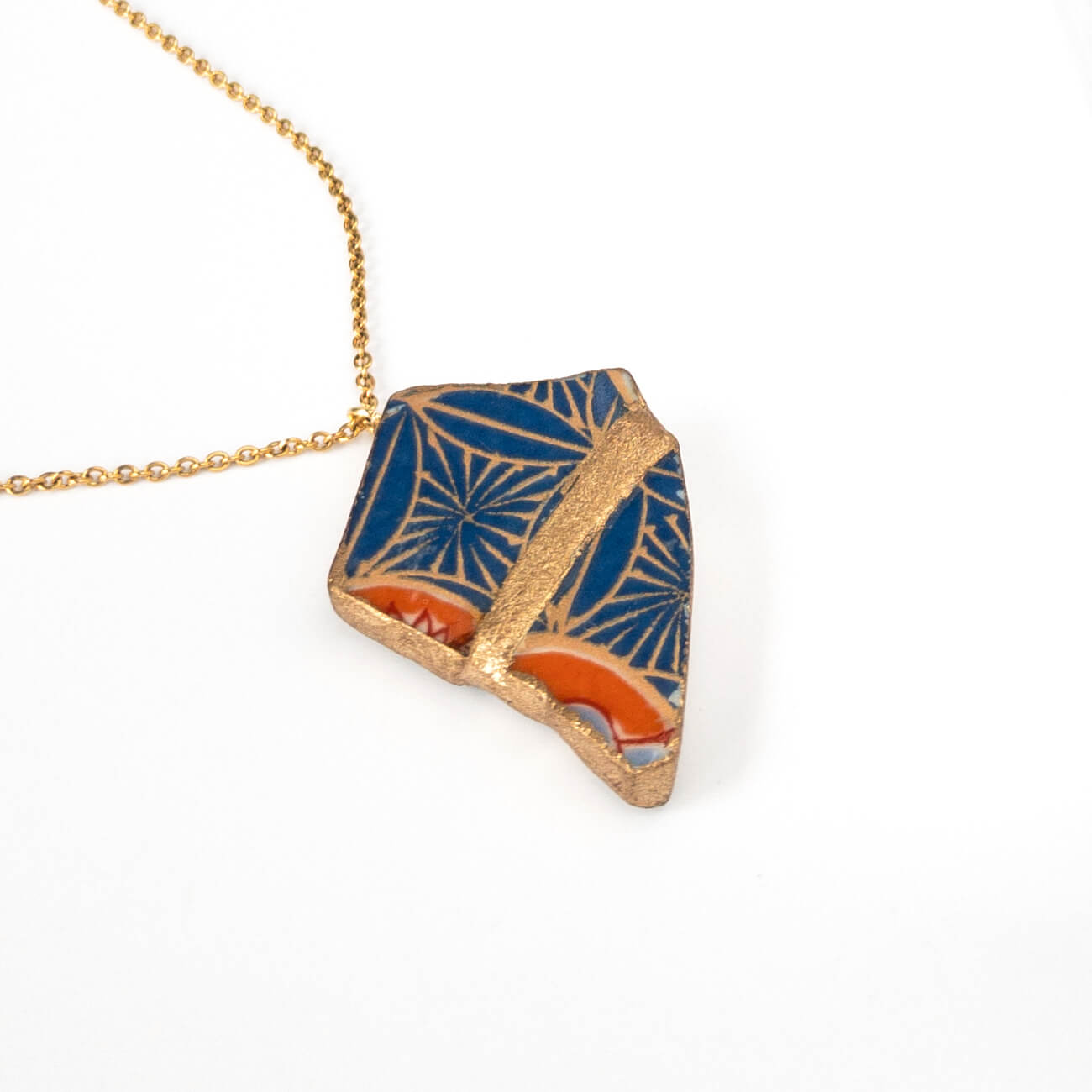 Blue Shippo Necklace-Kintsugi jewelry-Japanese pottery jewelry-JAPONICA