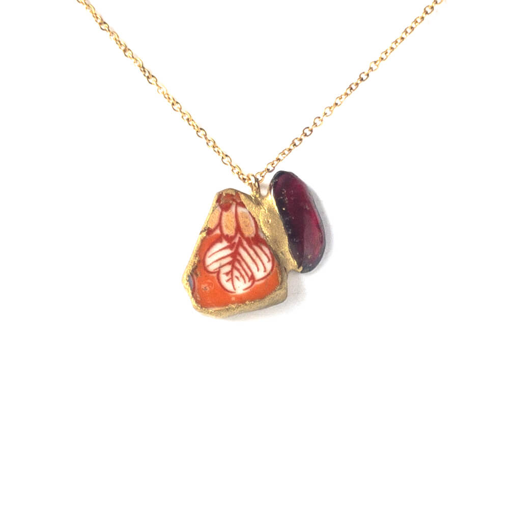 Garnet Necklace-Kintsugi jewelry-Japanese pottery jewelry-JAPONICA