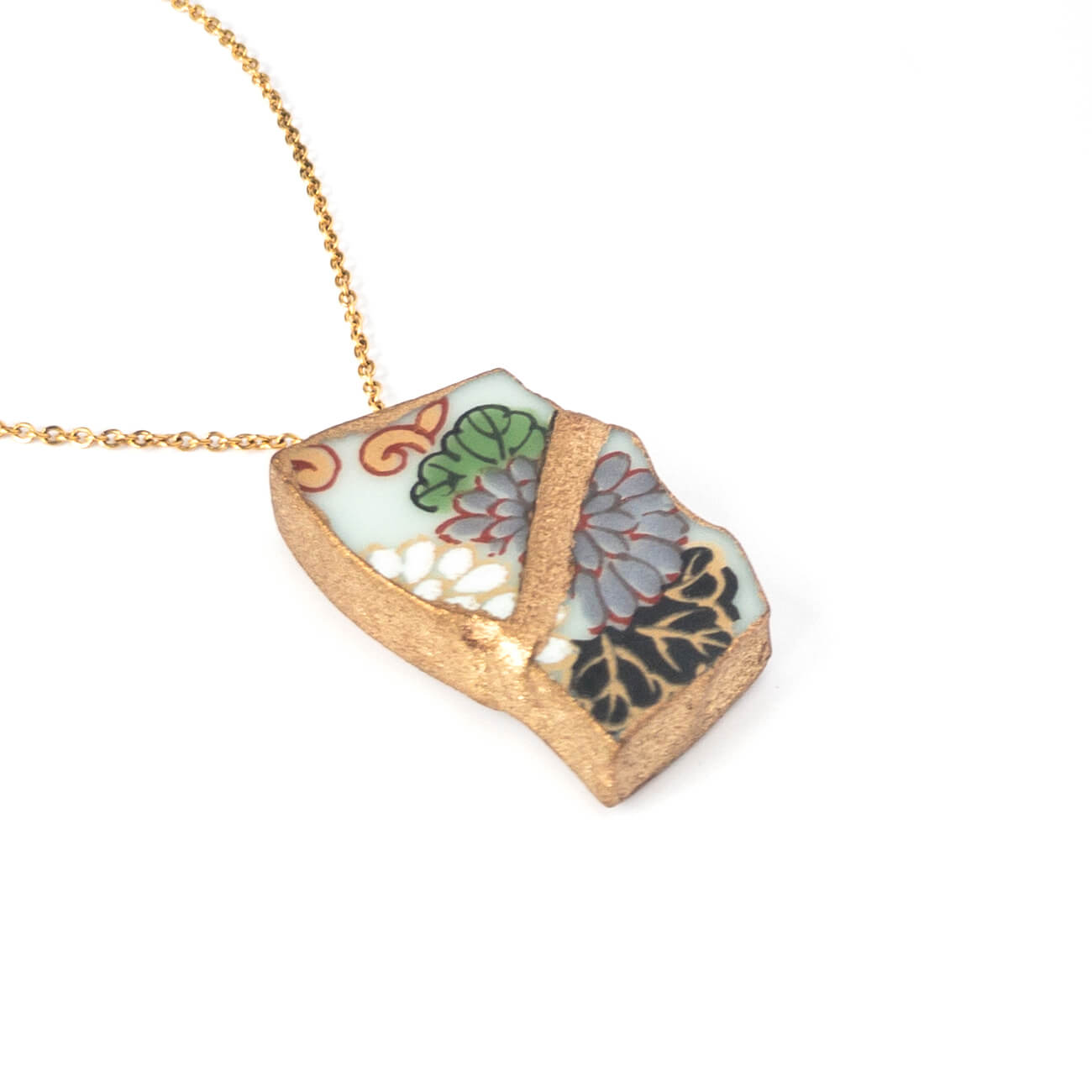 Grey Flower Necklace-Kintsugi jewelry-Japanese pottery jewelry-JAPONICA
