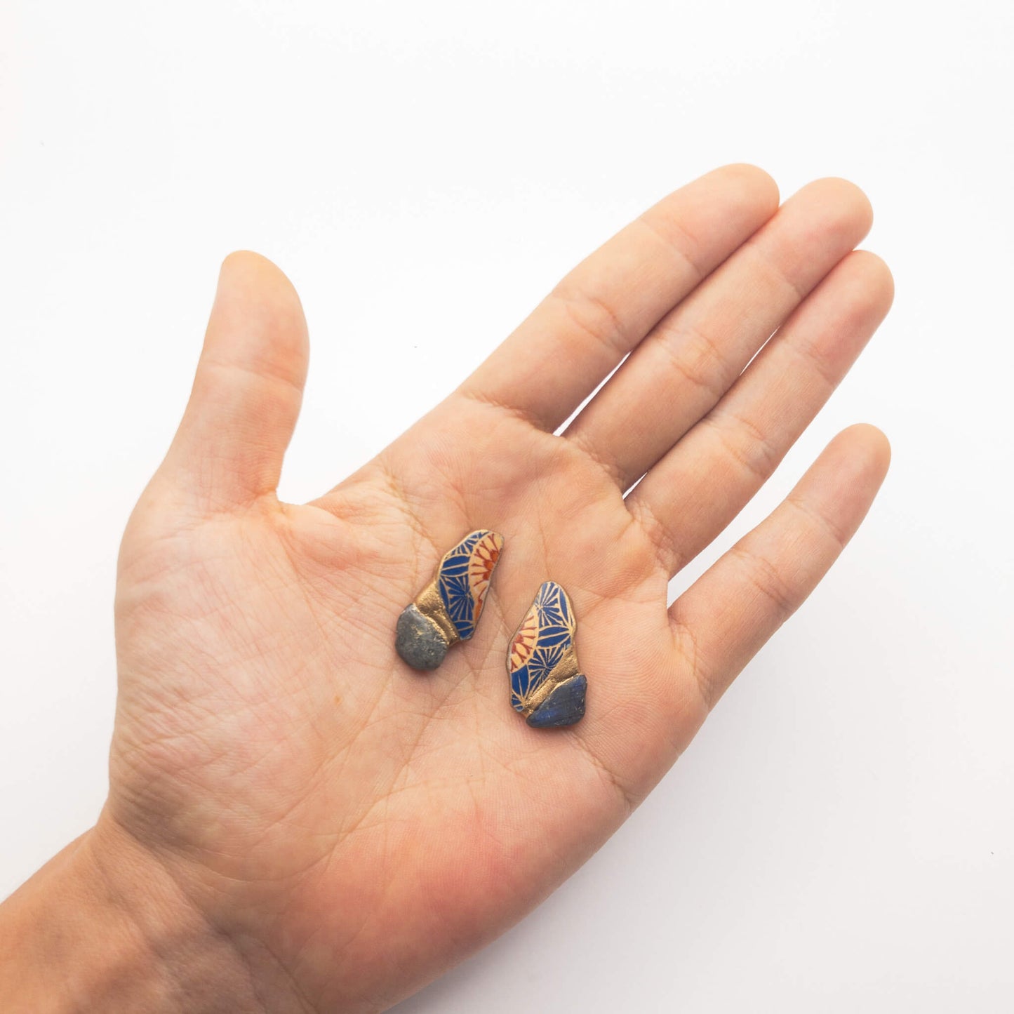 Labradorite Stud Earrings-Kintsugi jewelry-Japanese pottery jewelry-JAPONICA
