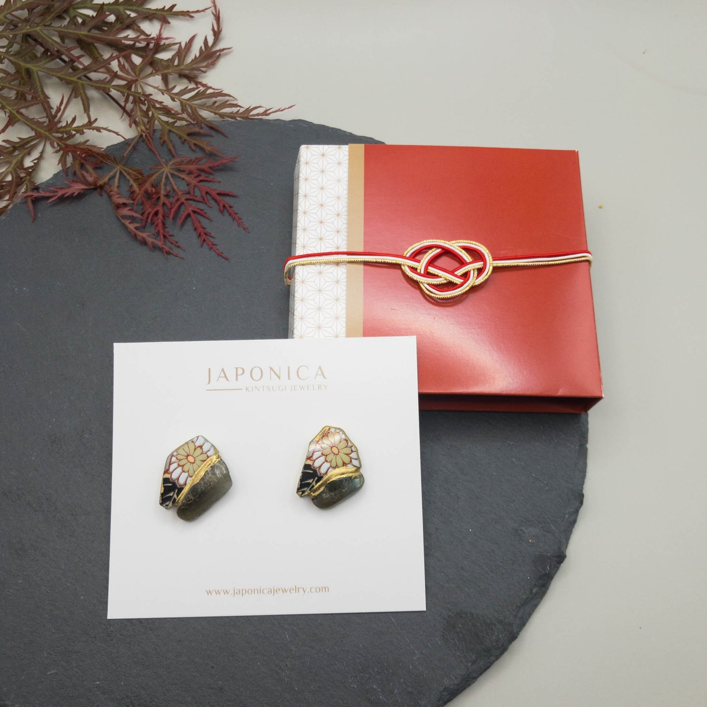 Labradorite Stud Earrings-Kintsugi jewelry-Japanese pottery jewelry-JAPONICA