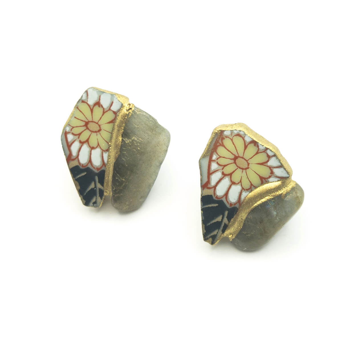 Labradorite Stud Earrings-Kintsugi jewelry-Japanese pottery jewelry-JAPONICA