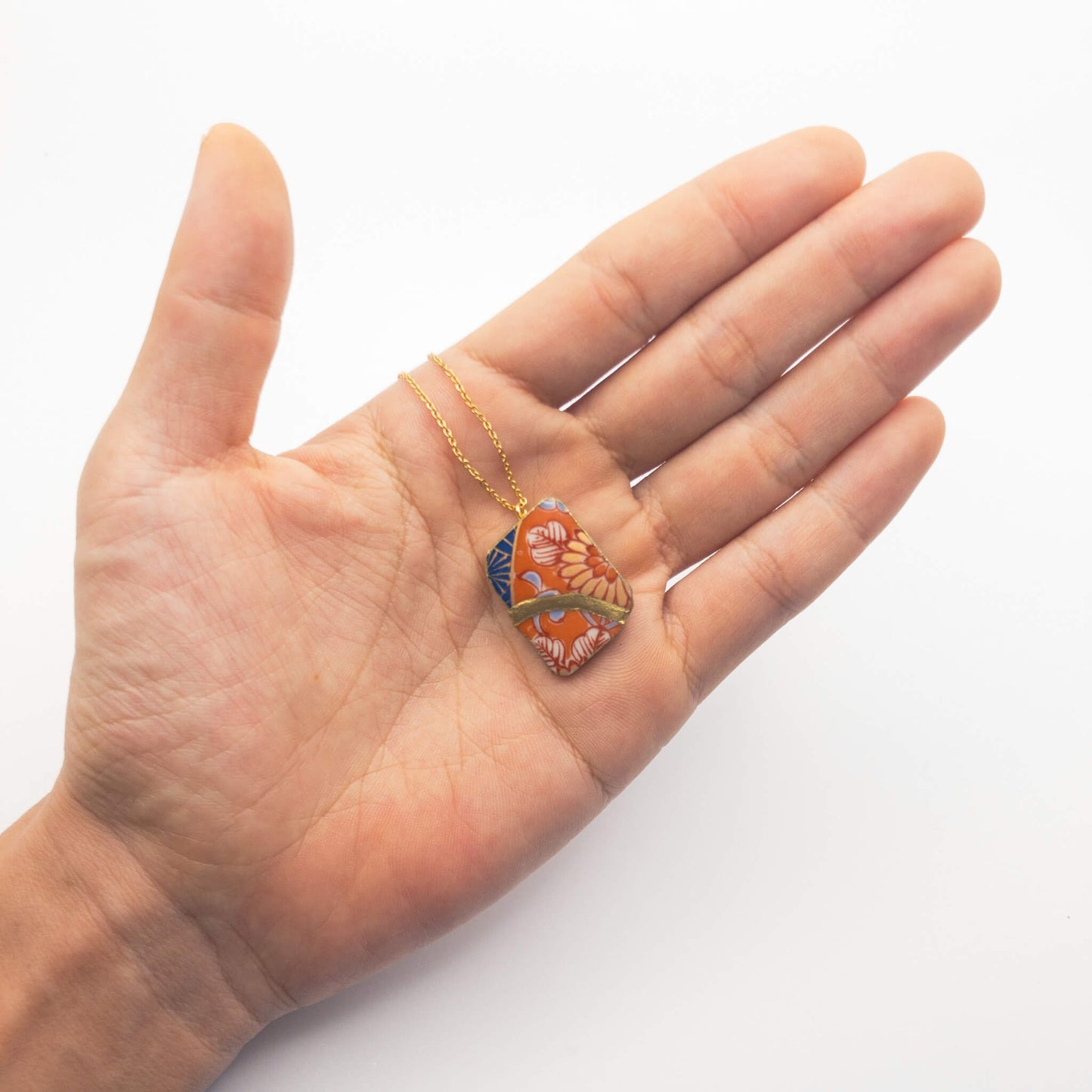 Orange Flower Necklace-Kintsugi jewelry-Japanese pottery jewelry-JAPONICA