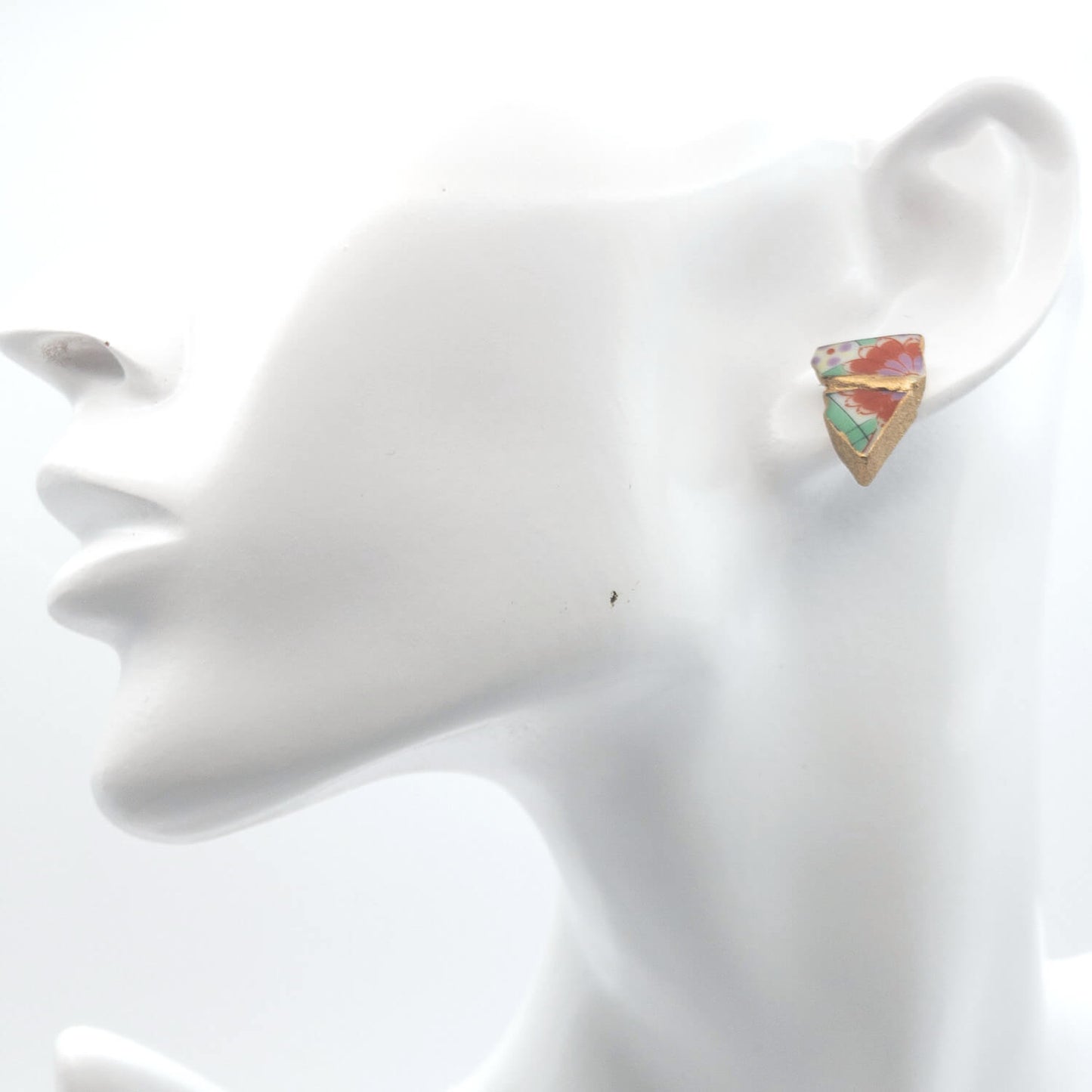 Red Flower Stud Earrings-Kintsugi jewelry-Japanese pottery jewelry-JAPONICA