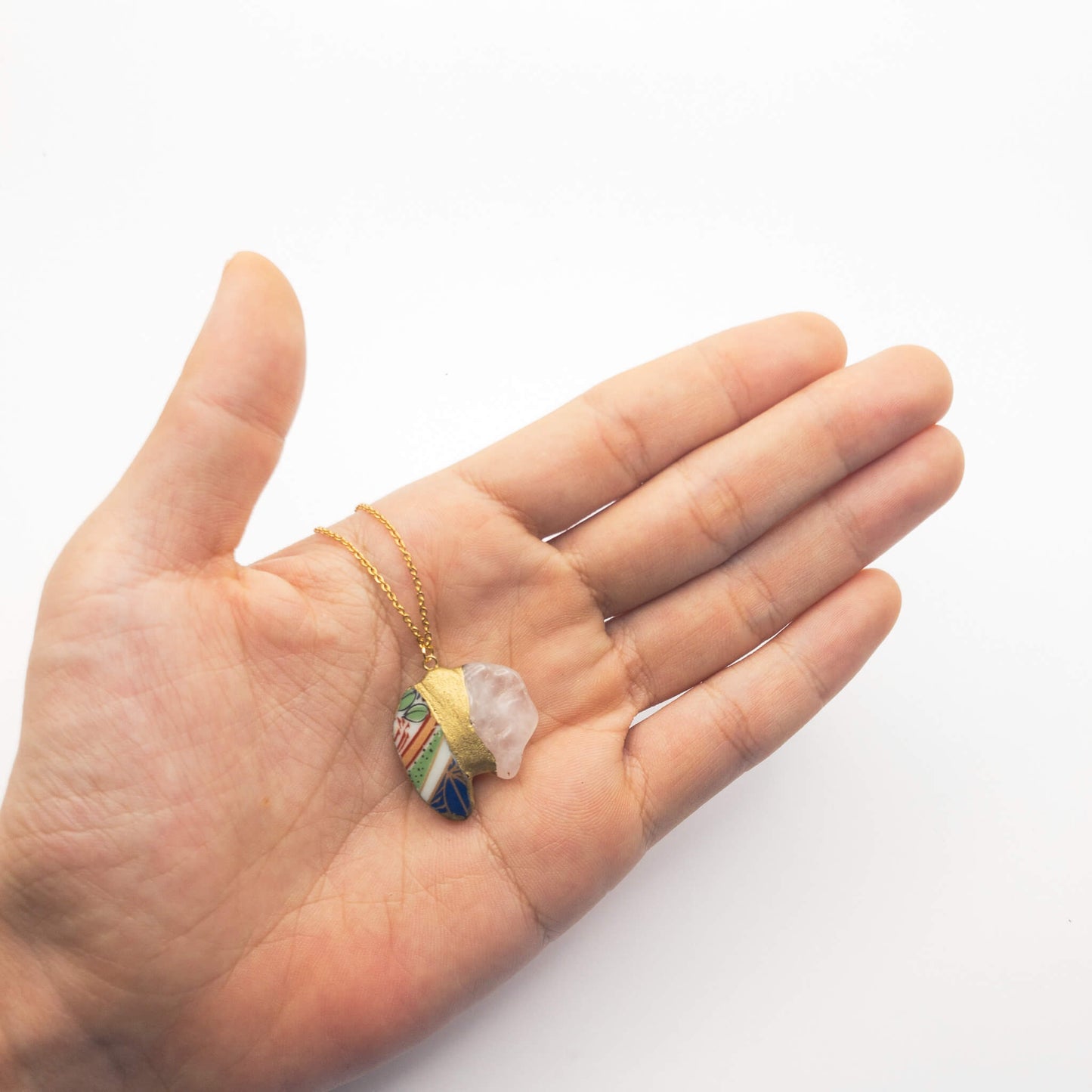 Rose quartz Necklace-Kintsugi jewelry-Japanese pottery jewelry-JAPONICA