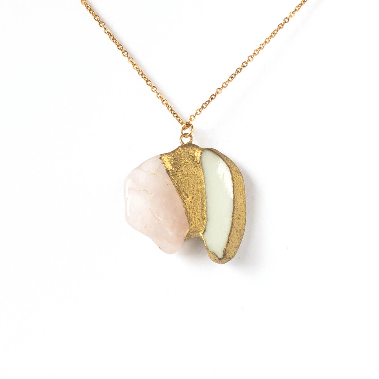 Rose quartz Necklace-Kintsugi jewelry-Japanese pottery jewelry-JAPONICA