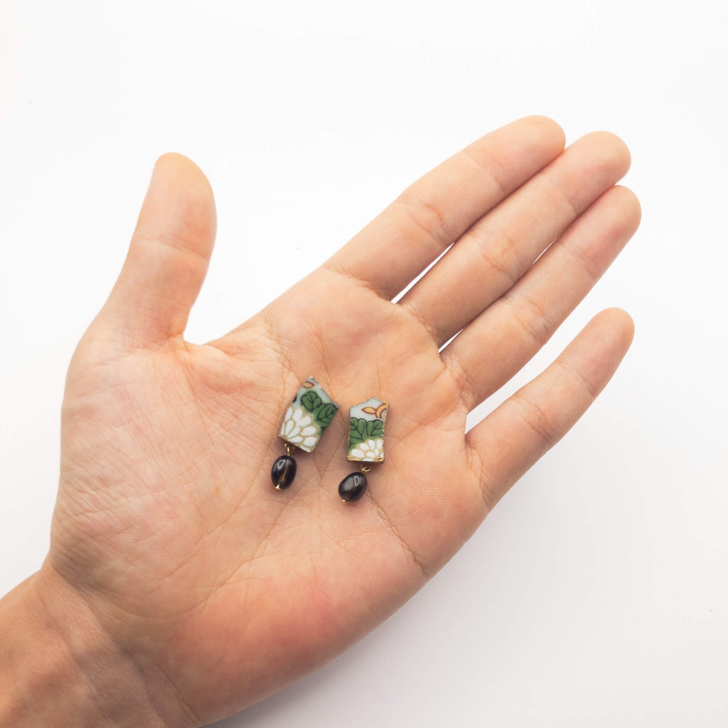 Smoky quartz Stud Earrings-Kintsugi jewelry-Japanese pottery jewelry-JAPONICA