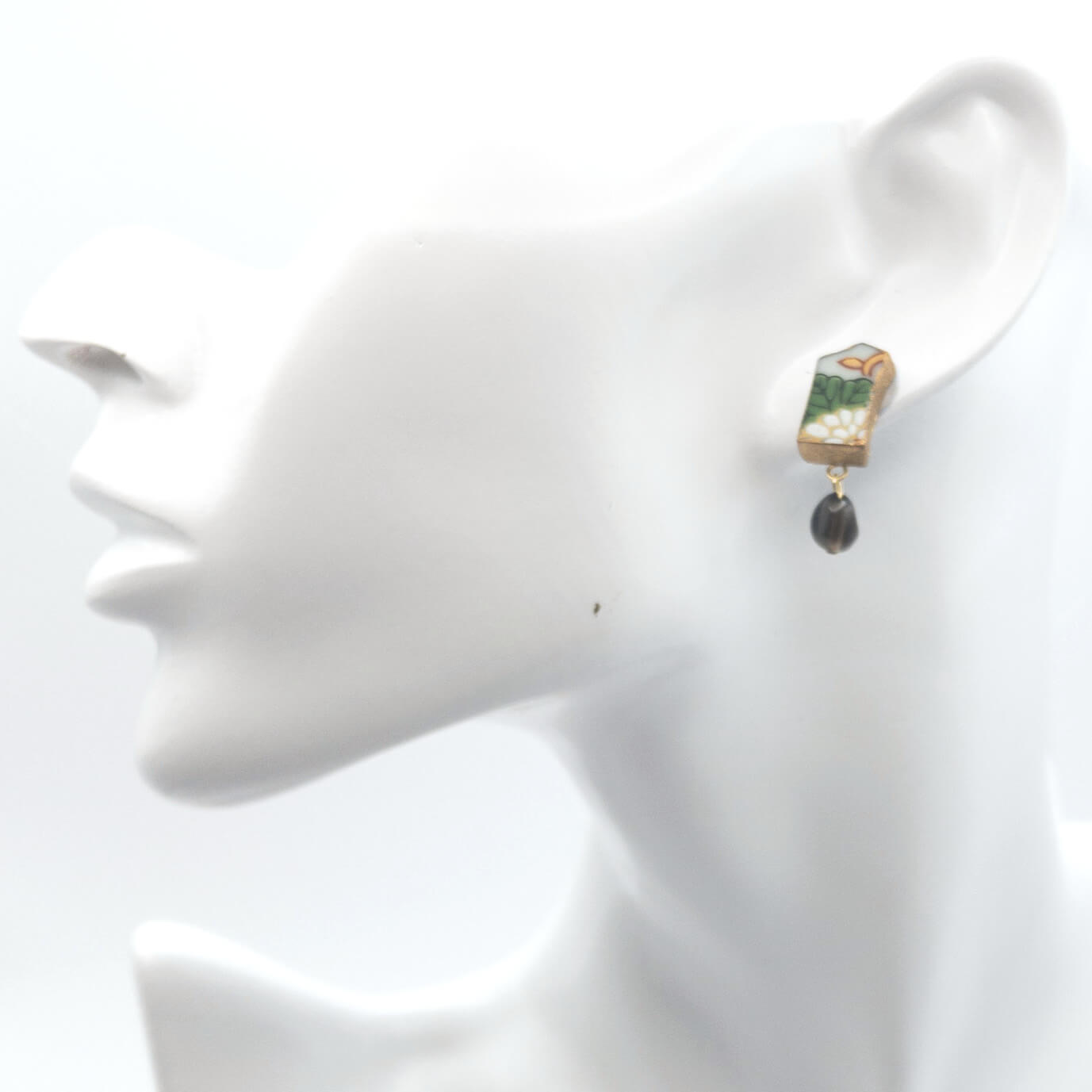 Smoky quartz Stud Earrings-Kintsugi jewelry-Japanese pottery jewelry-JAPONICA