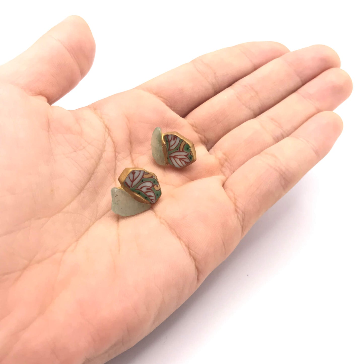 Aventurine Stud Earrings-Kintsugi Stud Earrings-Japanese pottery jewelry-JAPONICA