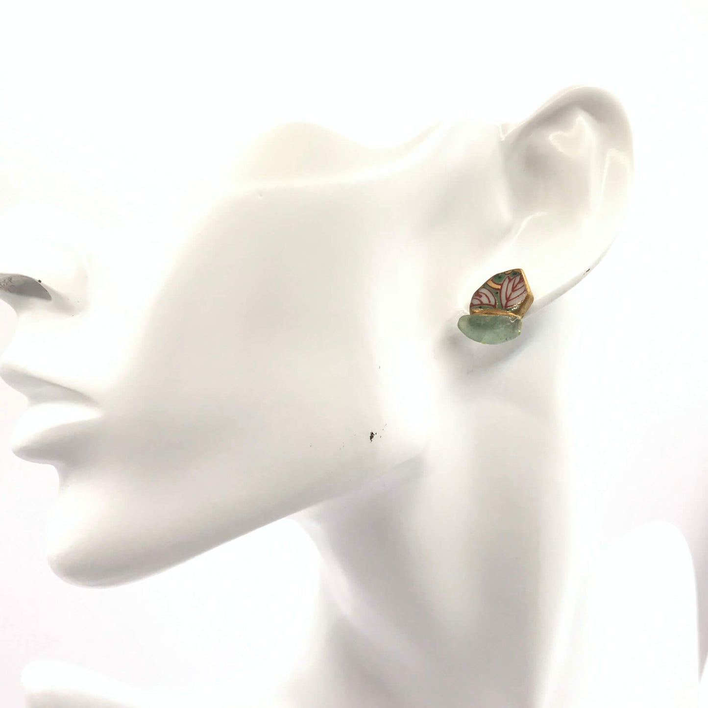 Aventurine Stud Earrings-Kintsugi Stud Earrings-Japanese pottery jewelry-JAPONICA