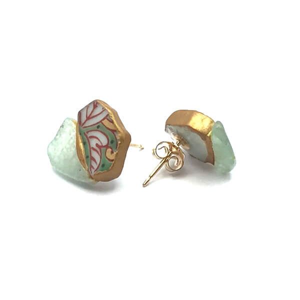 Aventurine Stud Earrings-Kintsugi Stud Earrings-Japanese pottery jewelry-JAPONICA