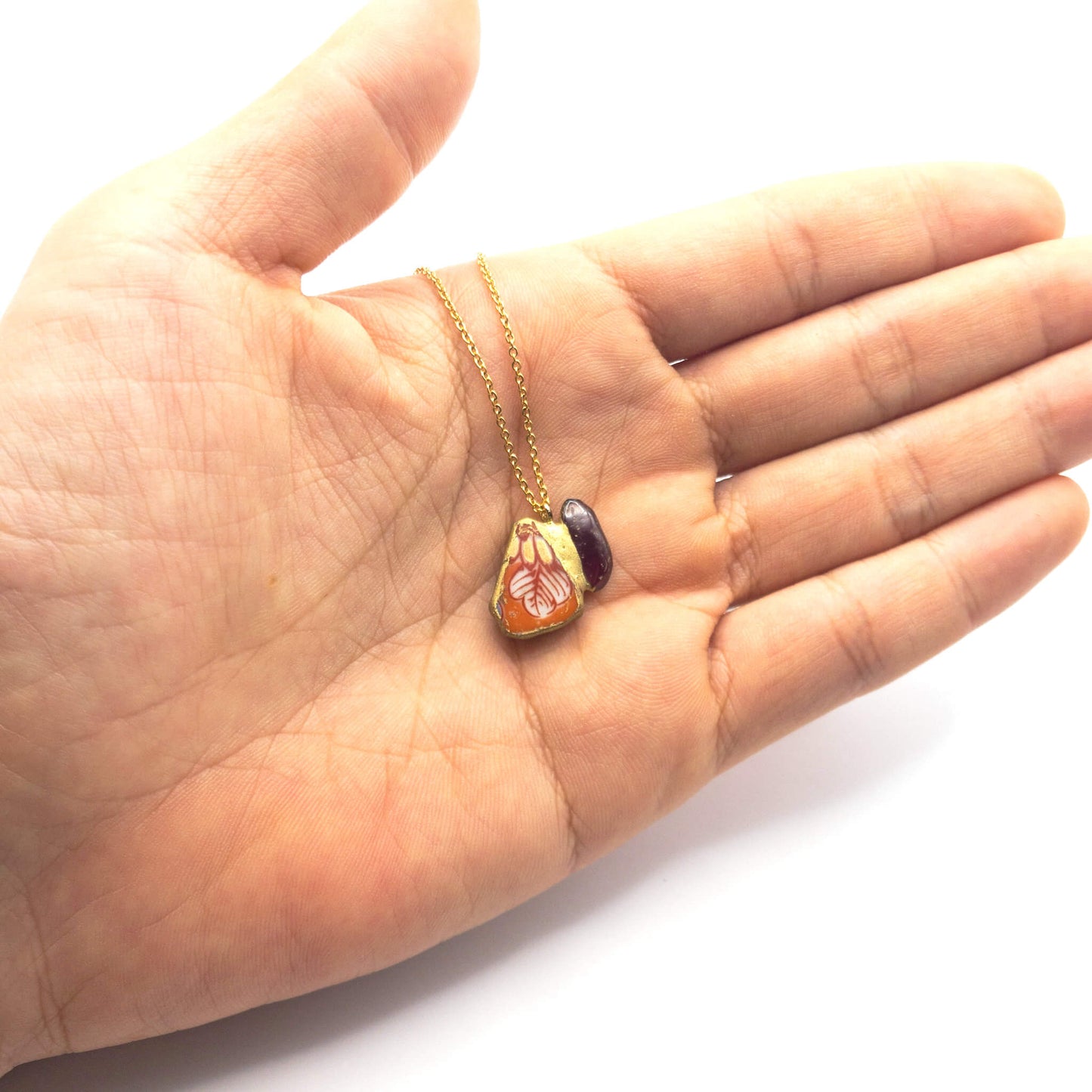 Garnet Necklace-Kintsugi jewelry-Japanese pottery jewelry-JAPONICA