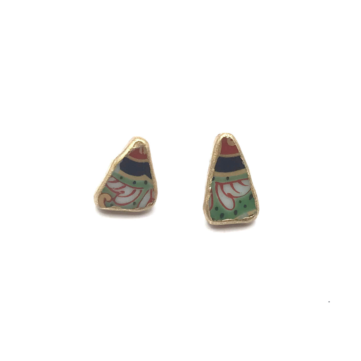 Triangle Stud Earrings-Kintsugi Stud Earrings-Japanese pottery jewelry-JAPONICA