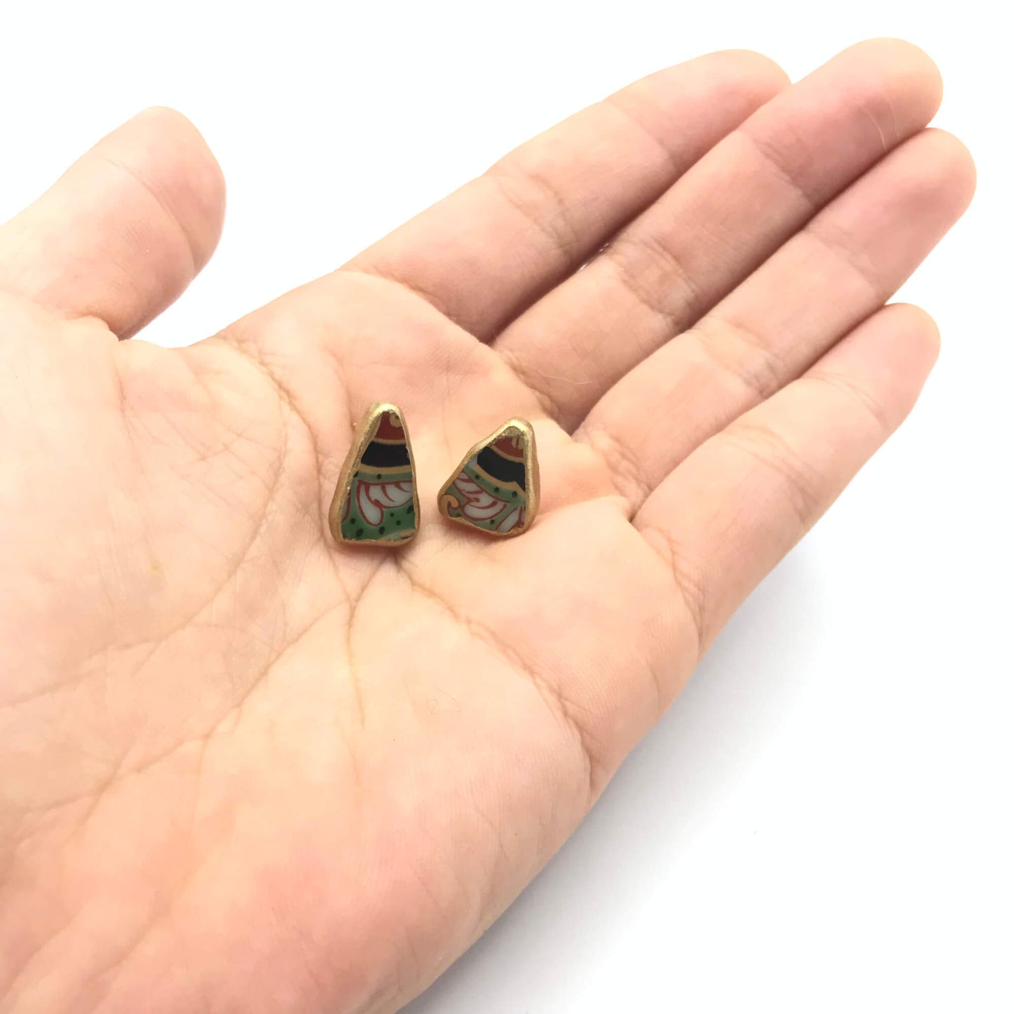 Triangle Stud Earrings-Kintsugi Stud Earrings-Japanese pottery jewelry-JAPONICA