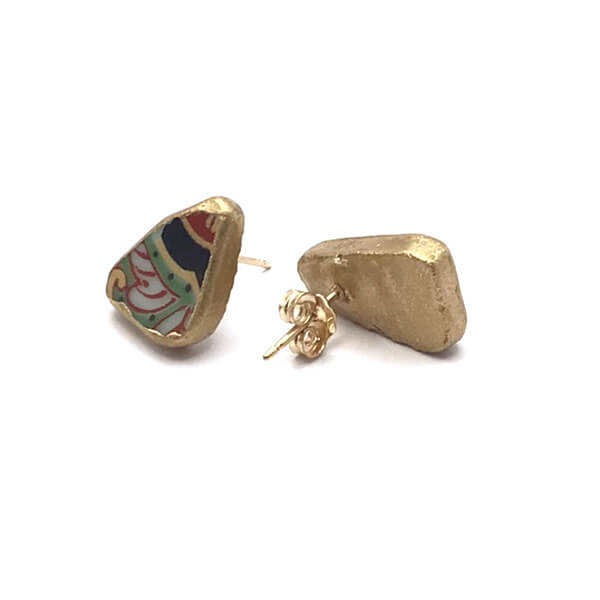 Triangle Stud Earrings-Kintsugi Stud Earrings-Japanese pottery jewelry-JAPONICA