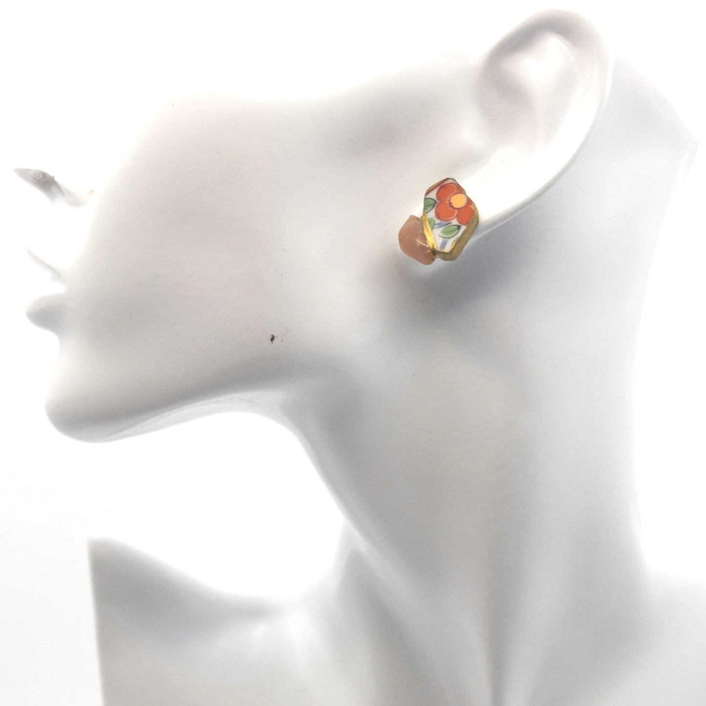 Moonstone Stud Earrings-Kintsugi jewelry-Japanese pottery jewelry-JAPONICA