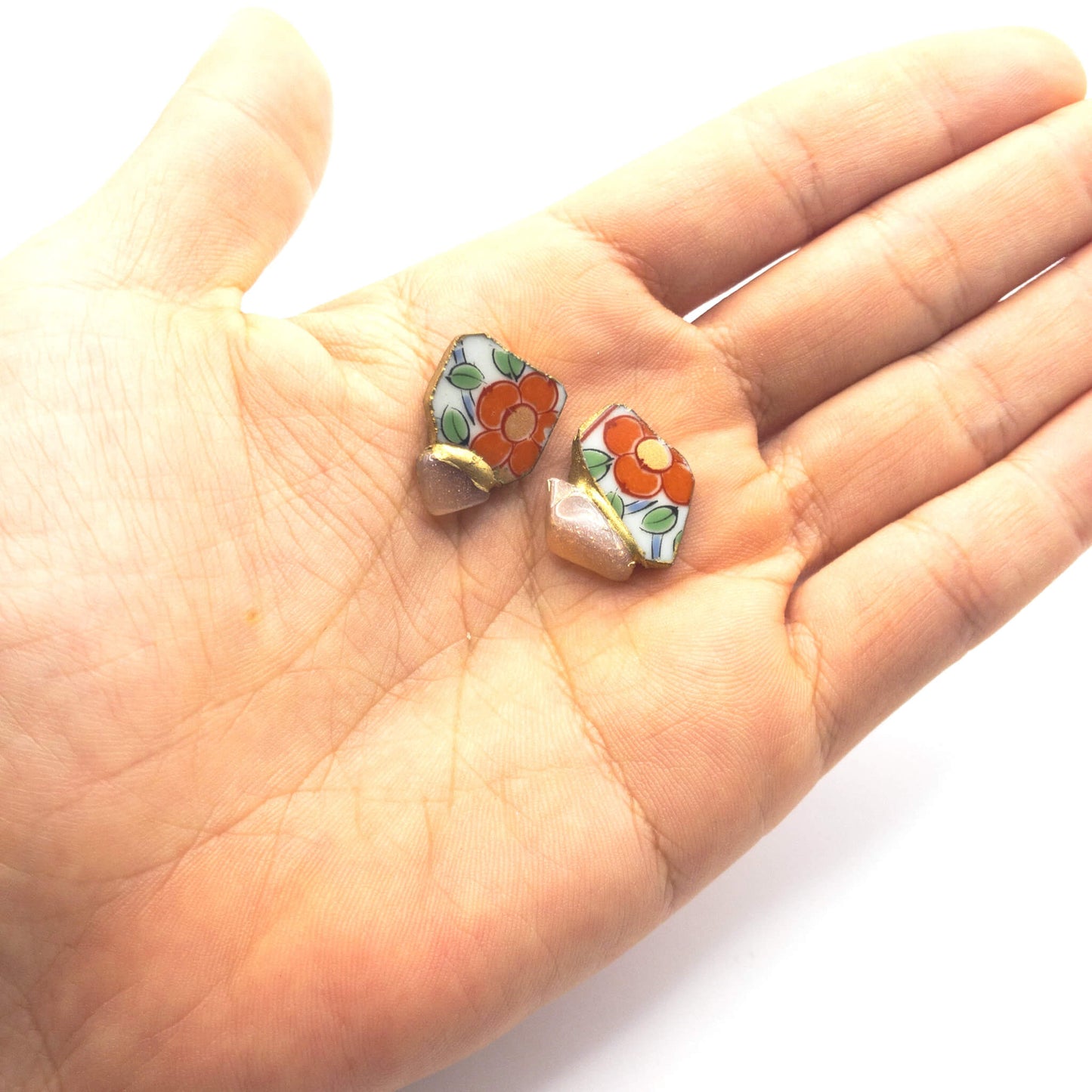 Moonstone Stud Earrings-Kintsugi jewelry-Japanese pottery jewelry-JAPONICA