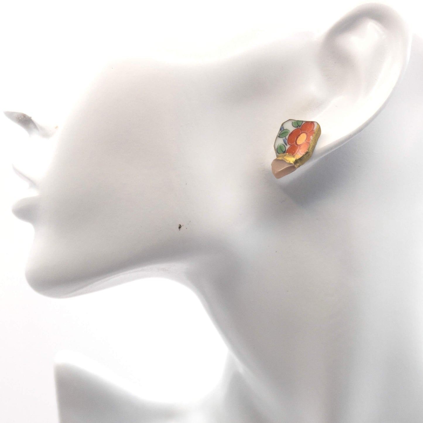 Moonstone Stud Earrings-Kintsugi jewelry-Japanese pottery jewelry-JAPONICA