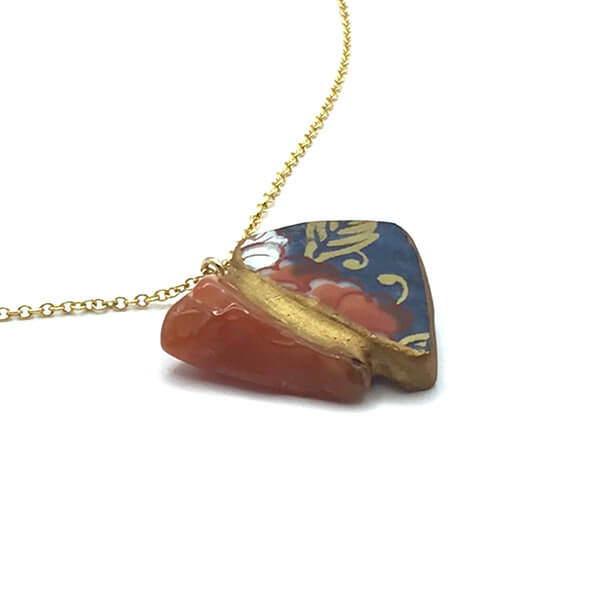 Red Agate Necklace-Kintsugi Necklace-Japanese pottery jewelry-JAPONICA