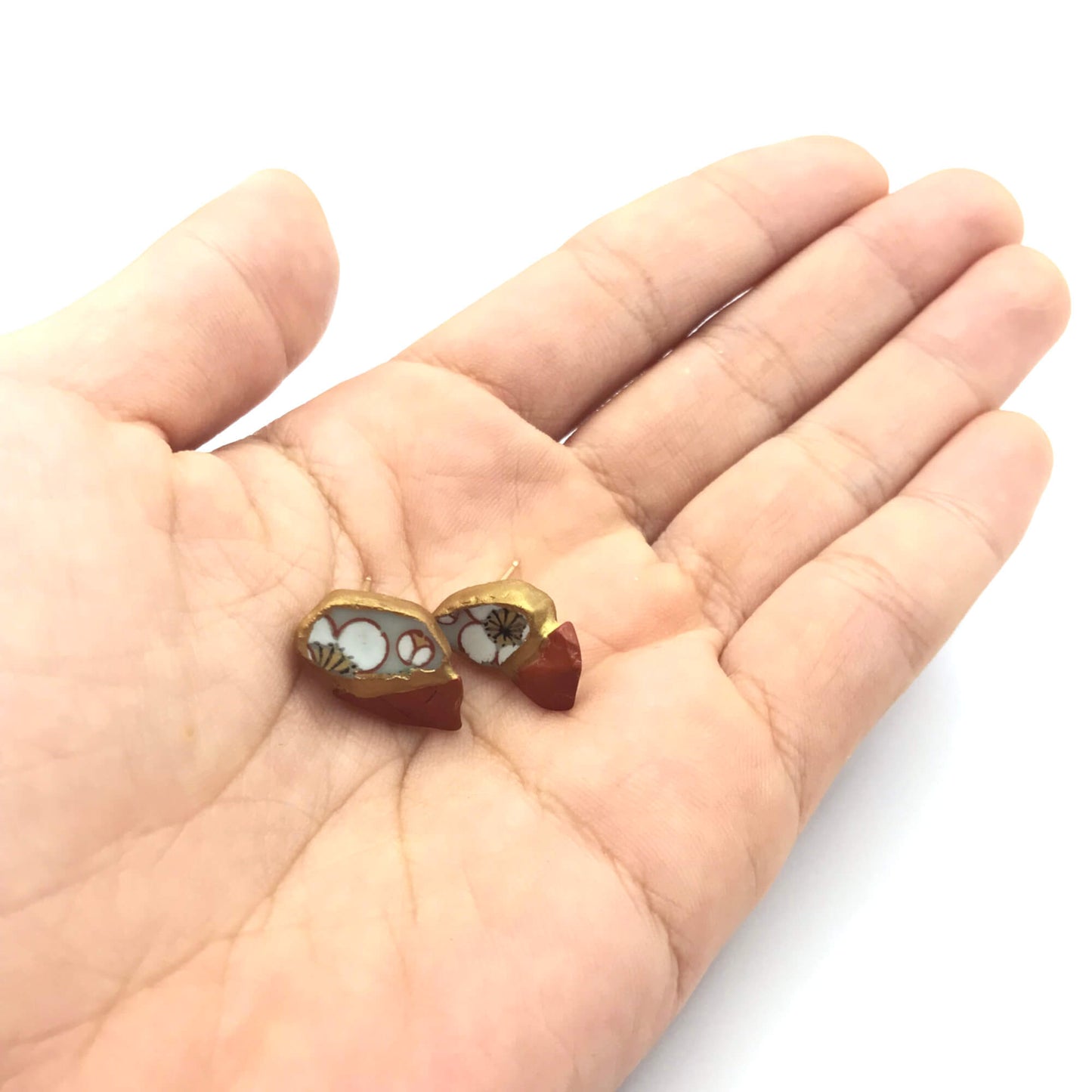 Red Jasper Stud Earrings-Kintsugi Stud Earrings-Japanese pottery jewelry-JAPONICA