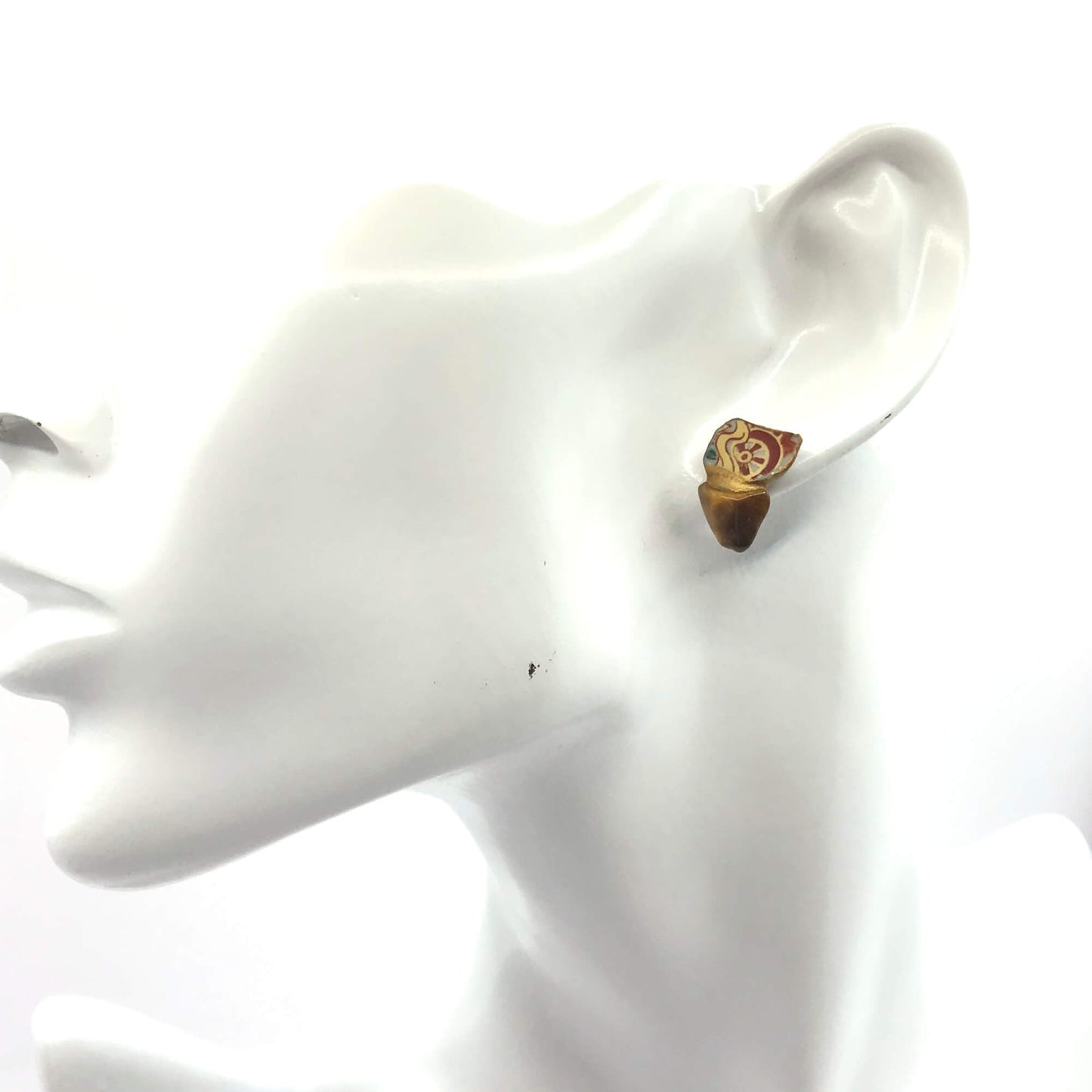 Tiger Eye Stud Earrings-Kintsugi Stud Earrings-Japanese pottery jewelry-JAPONICA