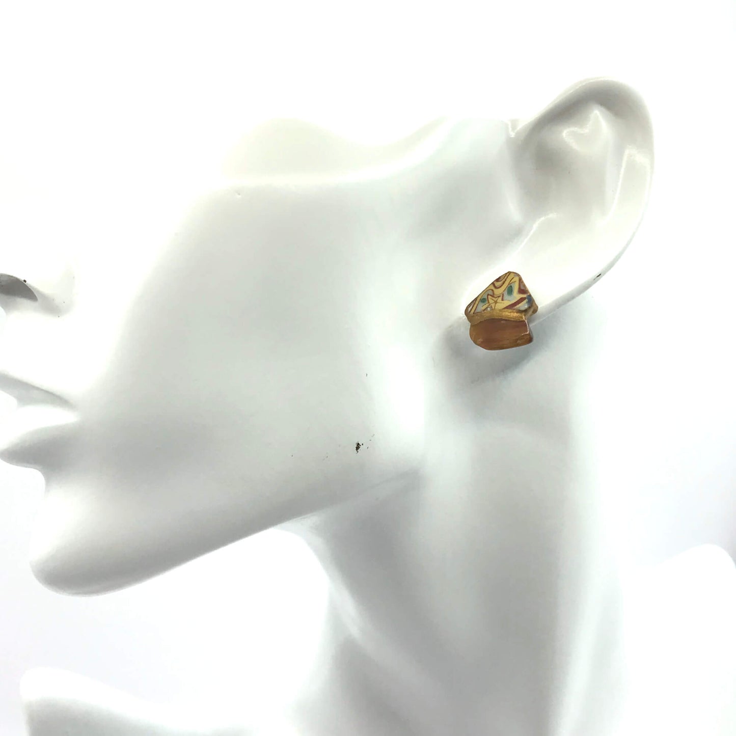 Tiger Eye Stud Earrings-Kintsugi Stud Earrings-Japanese pottery jewelry-JAPONICA