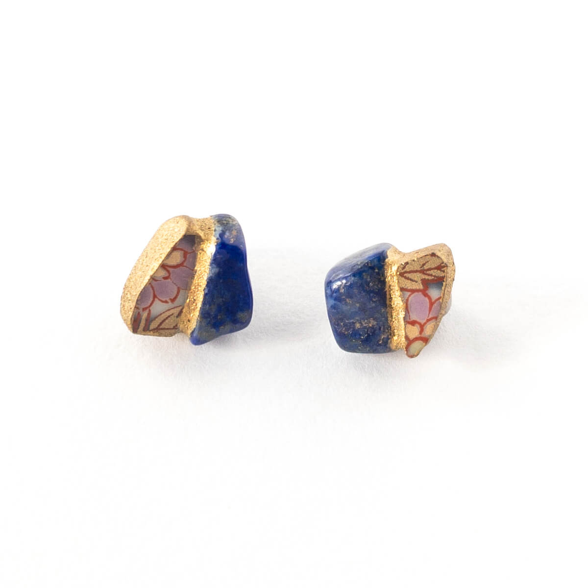 Lapis Lazuli Stud Earrings-Kintsugi jewelry-Japanese pottery jewelry-JAPONICA