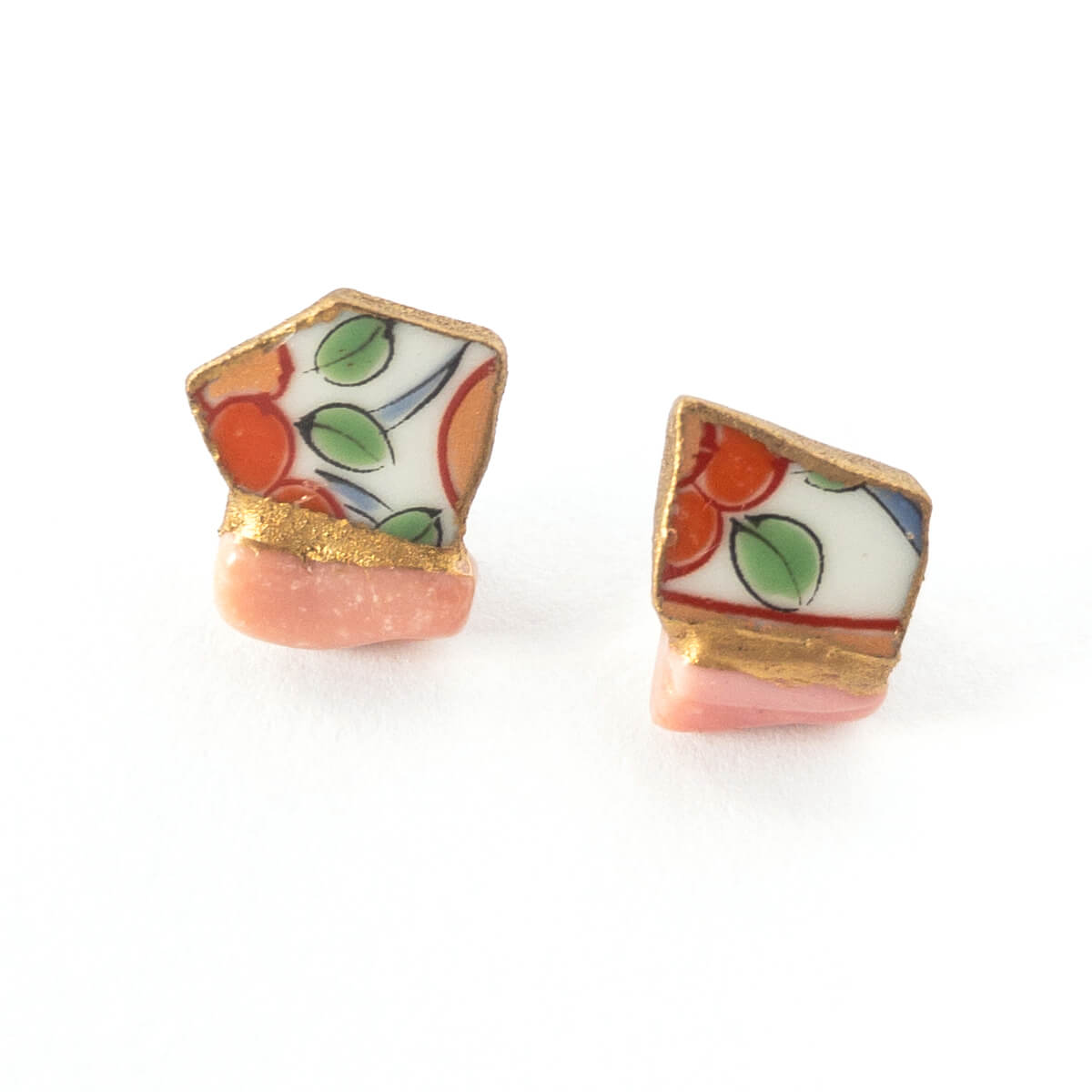 Pink Opal Stud Earrings-Kintsugi jewelry-Japanese pottery jewelry-JAPONICA