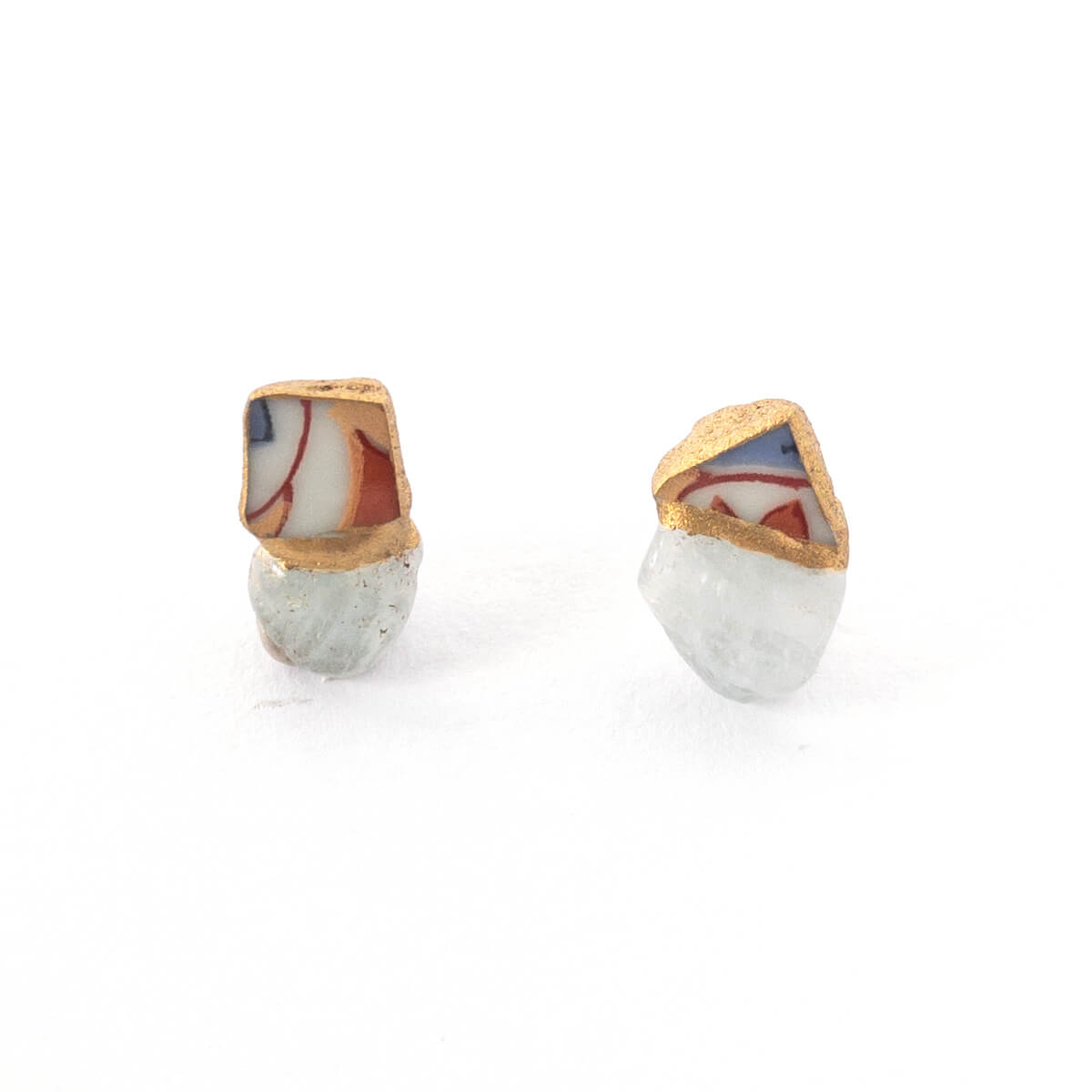 Aquamarine Stud Earrings-Kintsugi jewelry-Japanese pottery jewelry-JAPONICA