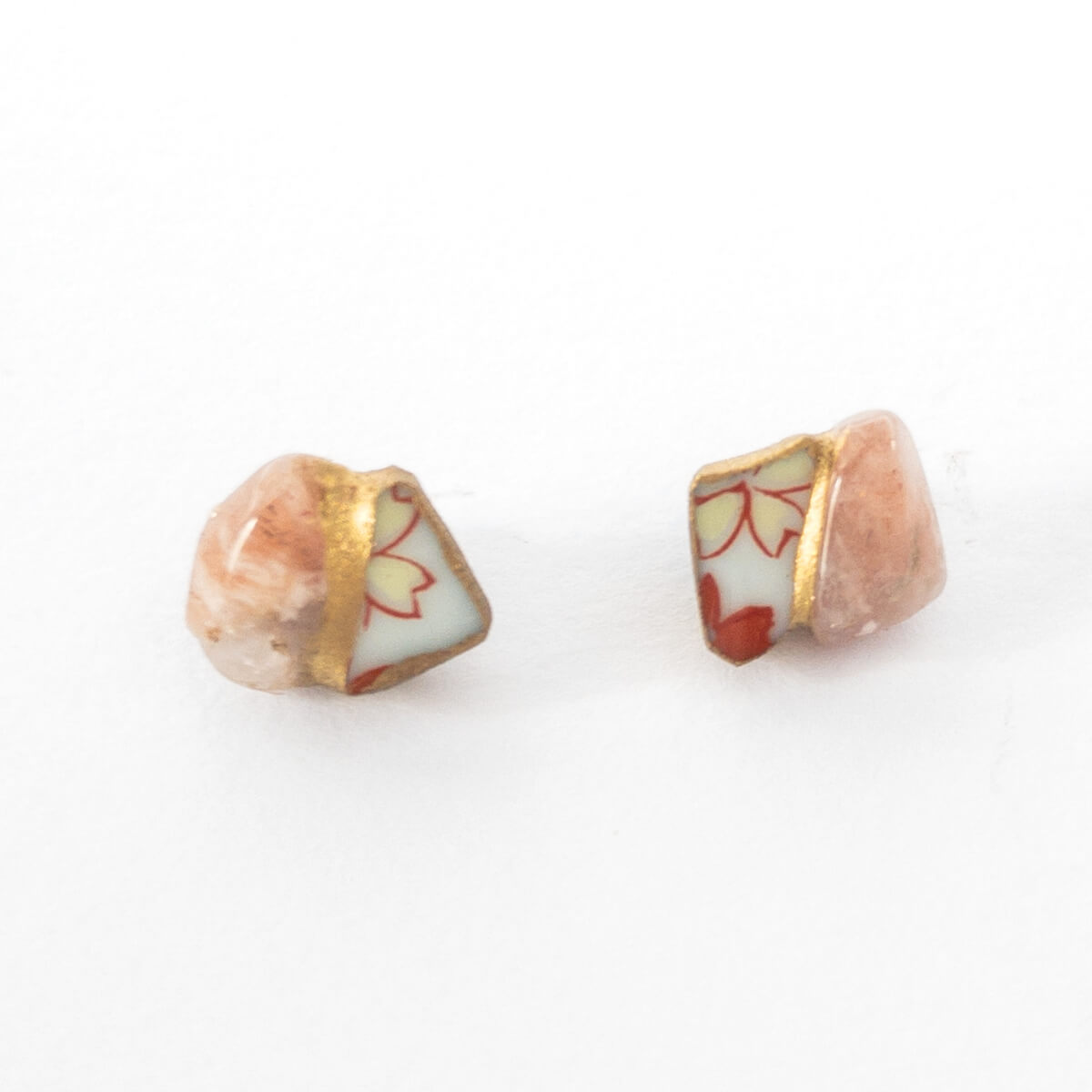 Moonstone Stud Earrings-Kintsugi jewelry-Japanese pottery jewelry-JAPONICA