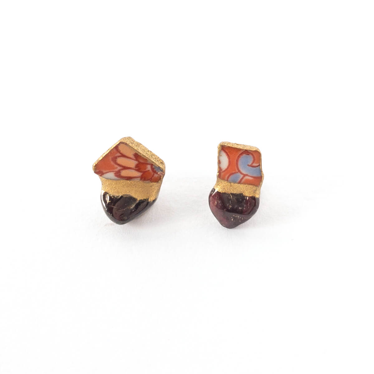 Garnet Stud Earrings-Kintsugi jewelry-Japanese pottery jewelry-JAPONICA