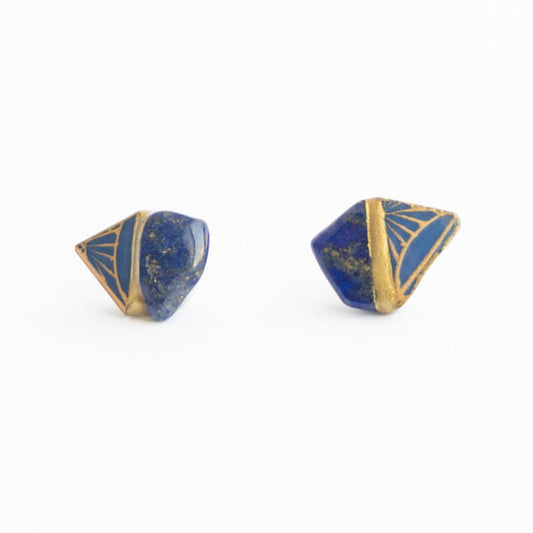 Lapis Lazuli Stud Earrings-Kintsugi jewelry-Japanese pottery jewelry-JAPONICA