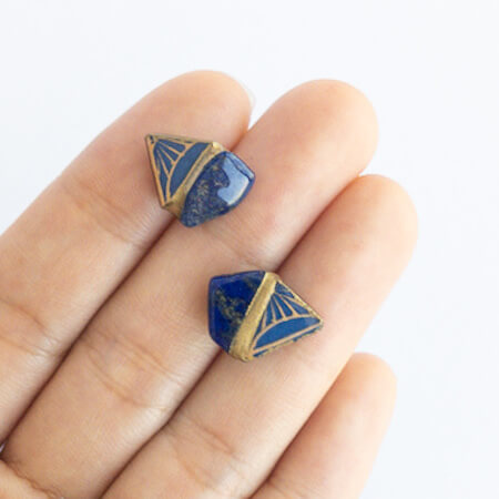 Lapis Lazuli Stud Earrings-Kintsugi jewelry-Japanese pottery jewelry-JAPONICA