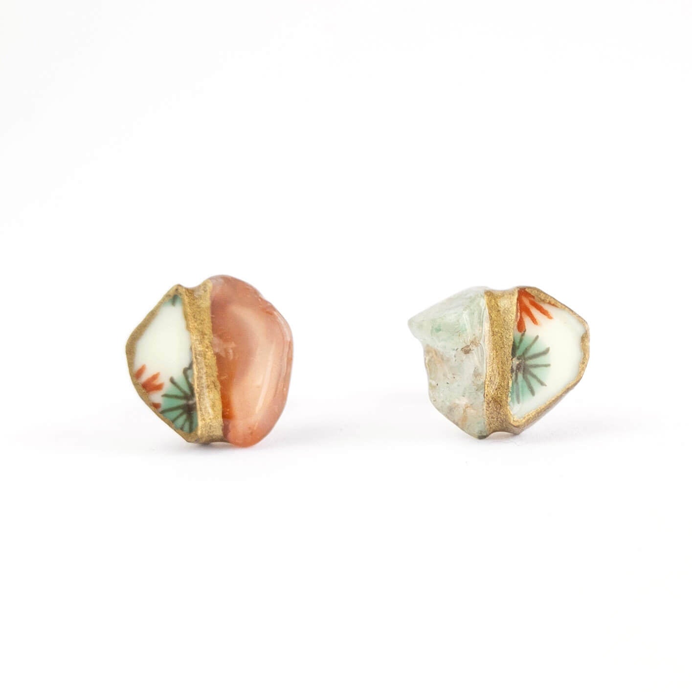 Aventurine Stud Earrings-Kintsugi jewelry-Japanese pottery jewelry-JAPONICA