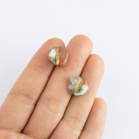 Aventurine Stud Earrings-Kintsugi jewelry-Japanese pottery jewelry-JAPONICA