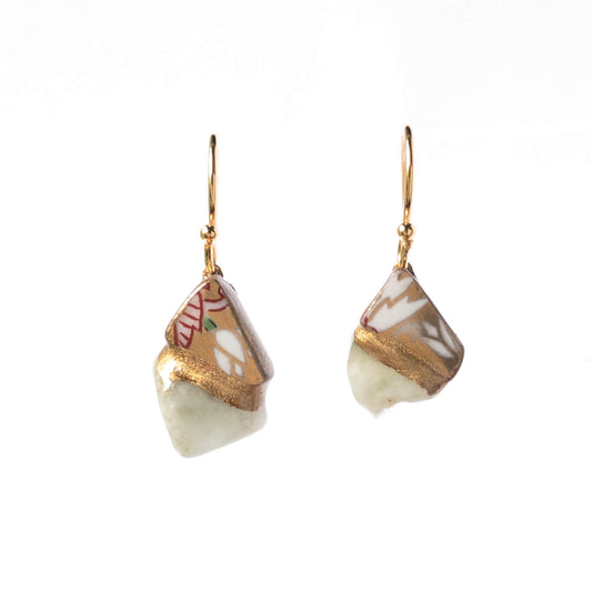 Jadeite Hook Earrings-Kintsugi jewelry-Japanese pottery jewelry-JAPONICA