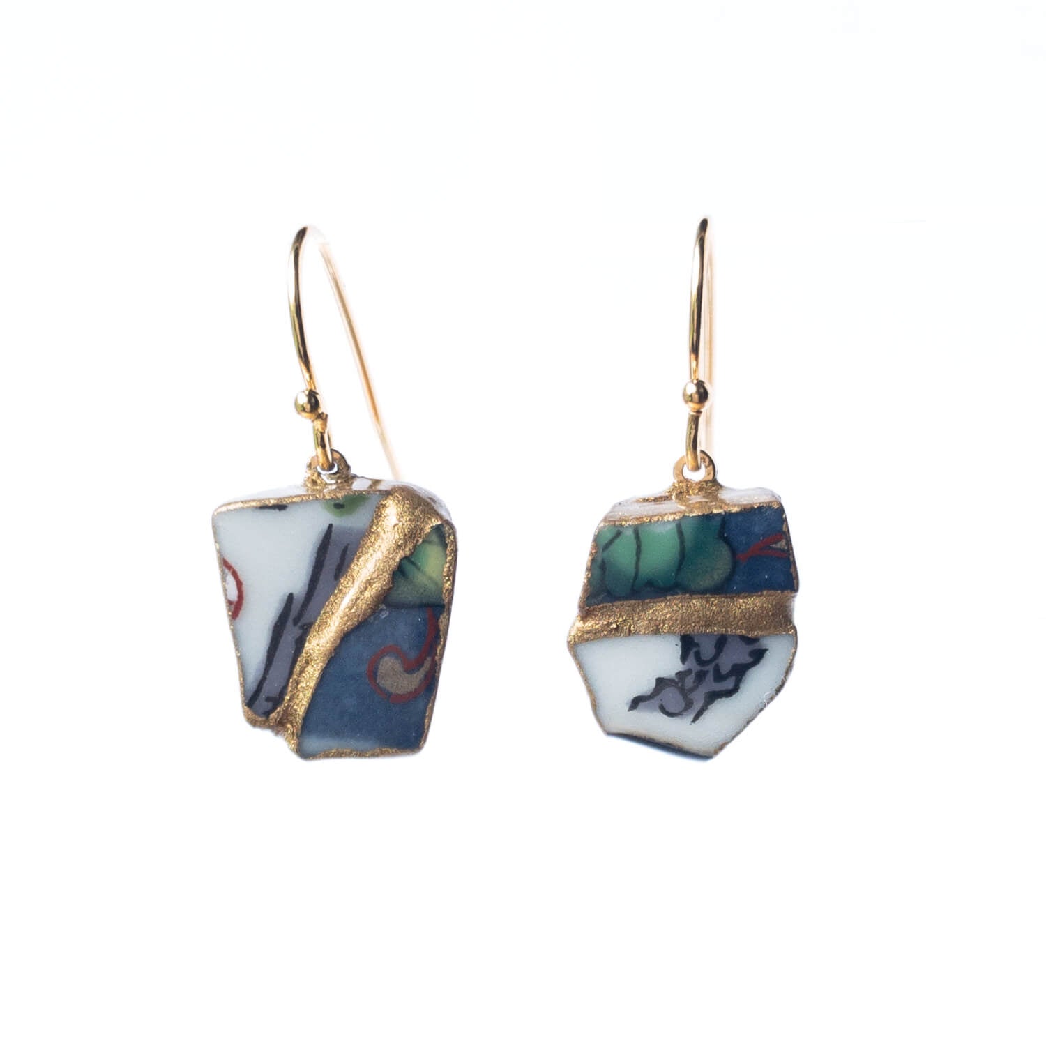 Yobitsugi Hook Earrings-Kintsugi jewelry-Japanese pottery jewelry-JAPONICA