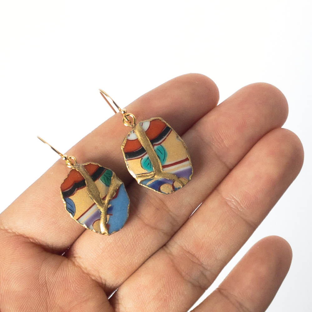 Ware Hook Earrings-Kintsugi jewelry-Japanese pottery jewelry-JAPONICA