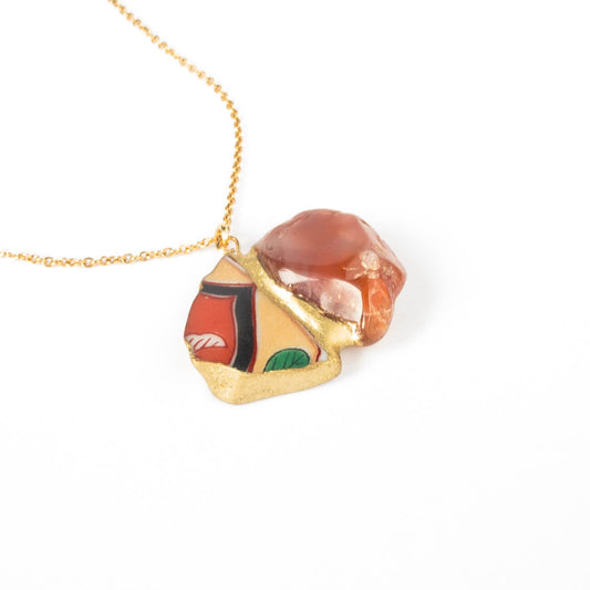Red Agate Necklace-Kintsugi jewelry-Japanese pottery jewelry-JAPONICA