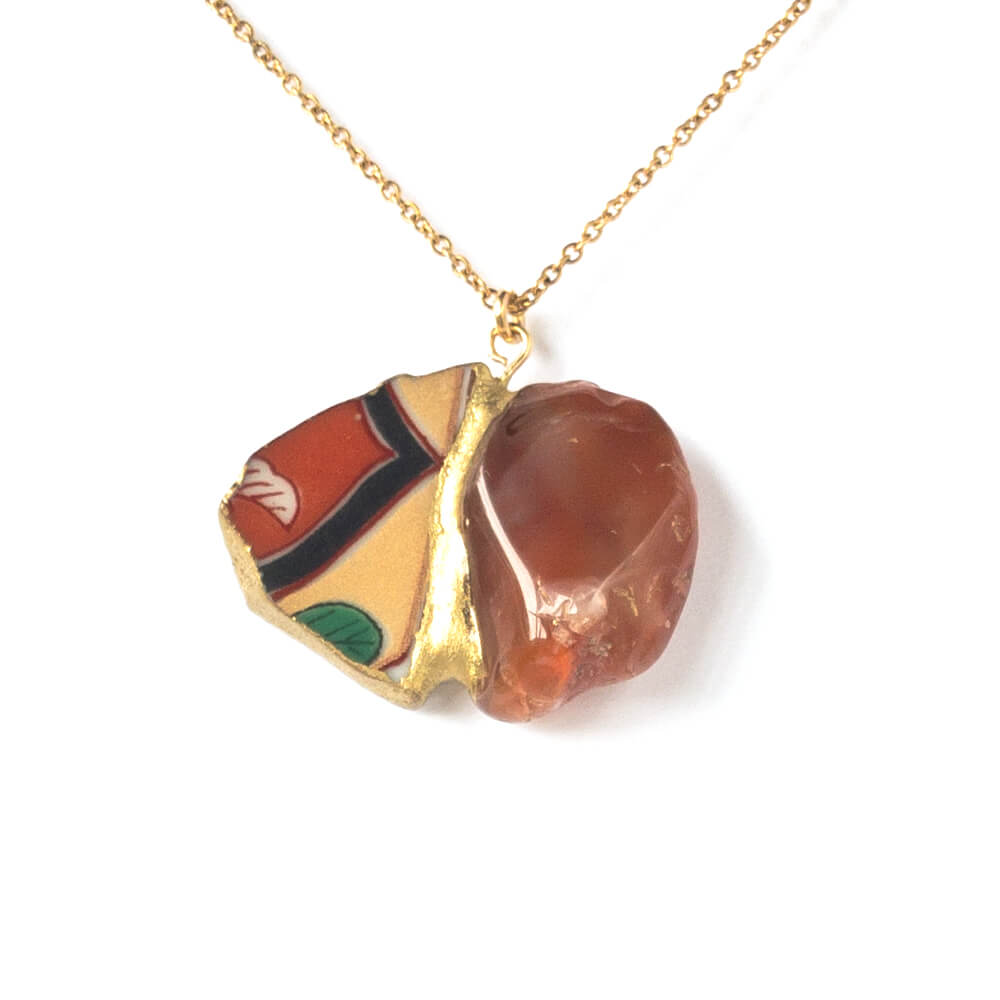Red Agate Necklace-Kintsugi jewelry-Japanese pottery jewelry-JAPONICA