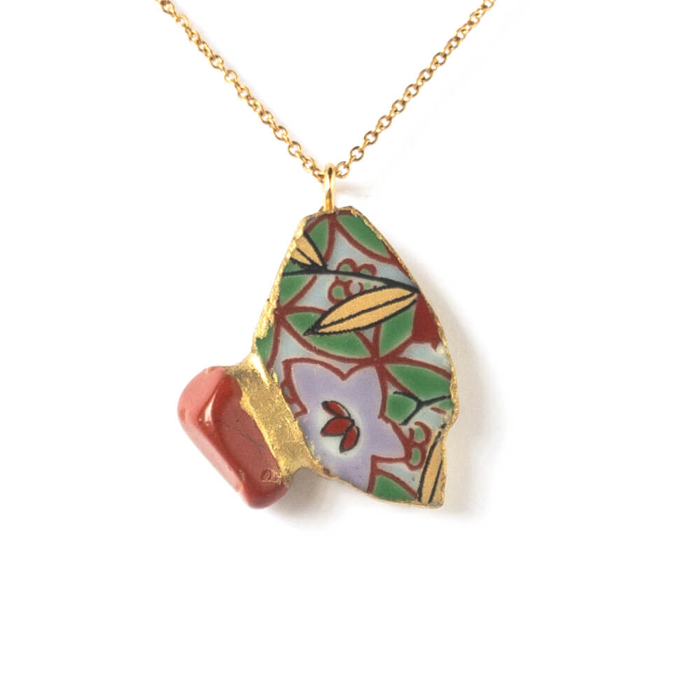 Red Jasper Necklace-Kintsugi jewelry-Japanese pottery jewelry-JAPONICA