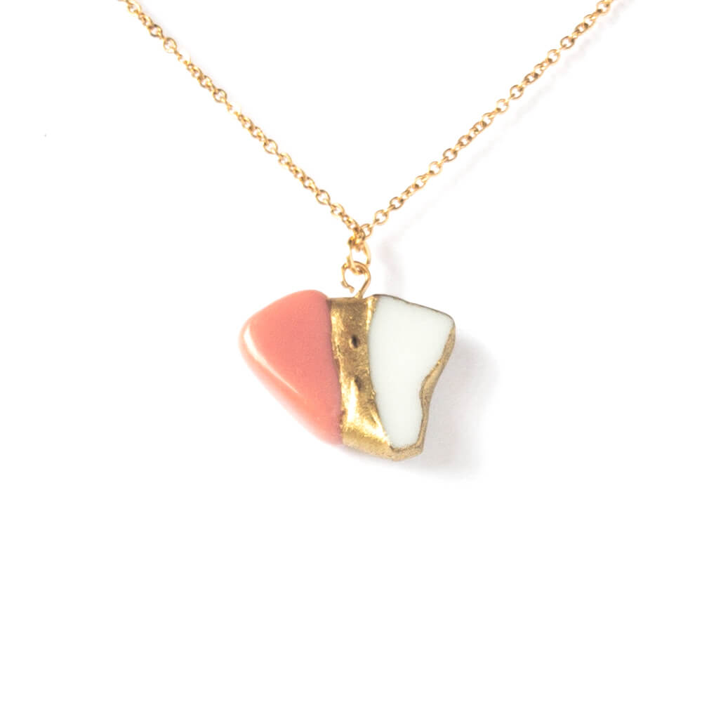 Pink Opal Necklace-Kintsugi jewelry-Japanese pottery jewelry-JAPONICA