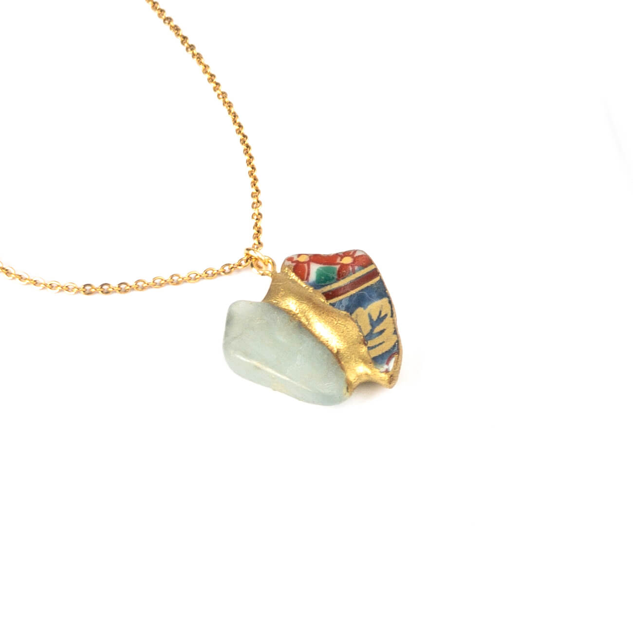 Aquamarine Necklace-Kintsugi jewelry-Japanese pottery jewelry-JAPONICA