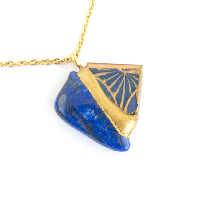 Lapis Lazuli Necklace-Kintsugi jewelry-Japanese pottery jewelry-JAPONICA