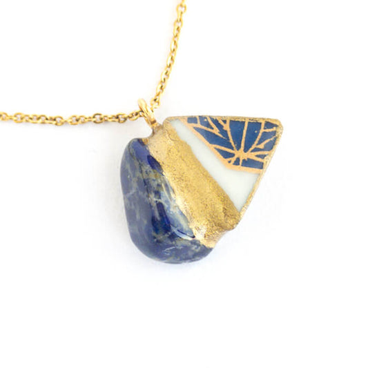 Lapis Lazuli Necklace-Kintsugi jewelry-Japanese pottery jewelry-JAPONICA