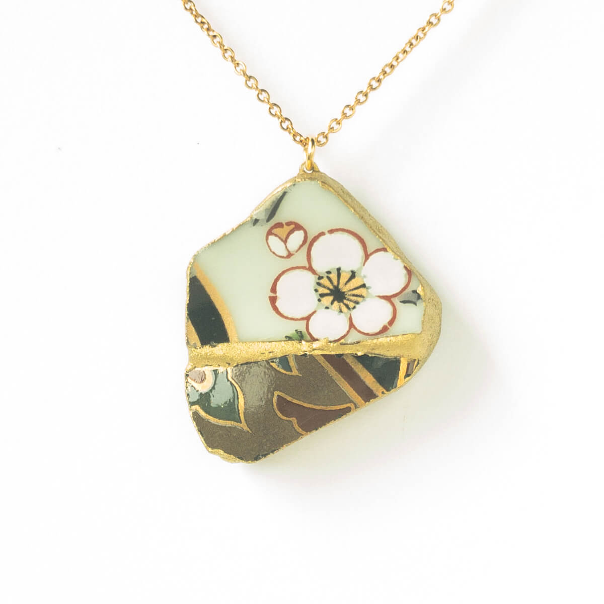 Plum blossoms Necklace-Kintsugi jewelry-Japanese pottery jewelry-JAPONICA